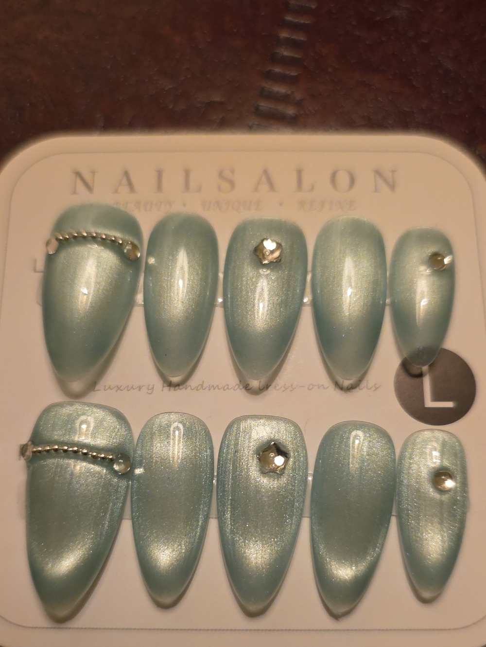 Light Aqua Pearl Press-On Nail Set by Size Large